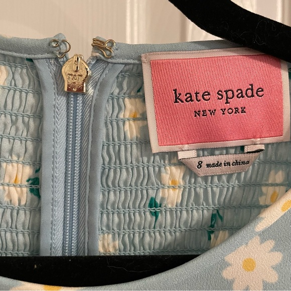 Kate Spade Dancing Aster Spring Floral Dress | Smocked Tie Waist | Pockets | 8 - Picture 3 of 14